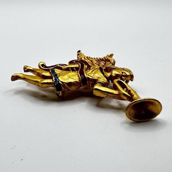Vintage Museum of American Folk Art Angel Trumpeting Brooch Gold Tone Enamel - Picture 6 of 15